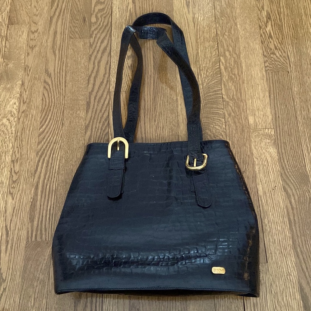 LAND black leather over- shoulder handbag